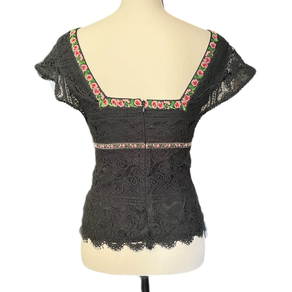Vintage Nanette Lepore Sheer Lace Floral Ribbon Milkmaid Juliet Top - Picture 7 of 9